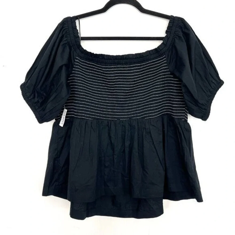 NWT Old Navy Off The Shoulder Smocked Babydoll Swing Puff Sleeve Top Black 2X